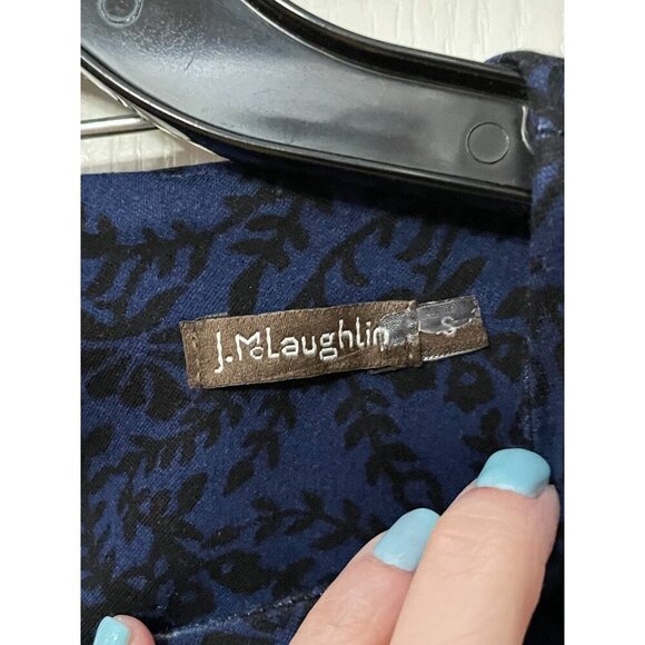 J McLaughlin Size Small Navy Black Floral Sheath Dress - Picture 2 of 6